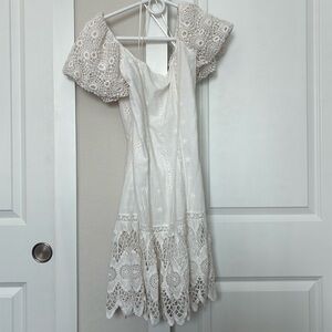 LOVESHACKFANCY Puff Sleeve Eyelet Dress Katlee Lace Crochet Boho Cottage Sz 12